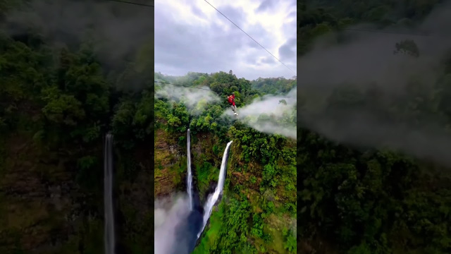 🌎Laos(Лаос)самый,зрелищный зиплайн у водопада Тэн Фейн, 300 м. над землёй и 470 протяжённость