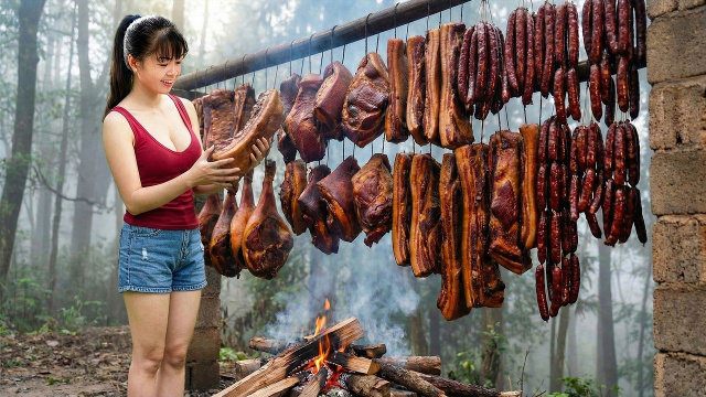 Копчу мясо и собираю ананасы, чтобы продать все это на сельском рынке. Таймлапс. Фуонг. Вьетнам