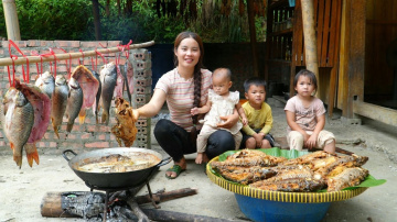 Наловила, нажарила рыбы детям и немного продала на рынке. Дуонг и дети. Жизнь во Вьетнаме