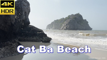 4K HDR | Walking Cat Co 3 Beach - The most populated beach in Cat Ba Town | Vietnam 2023